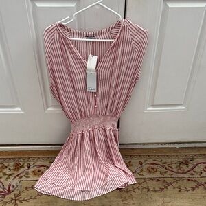 Floral Pink Stripe Smocked Waist Women’s Top